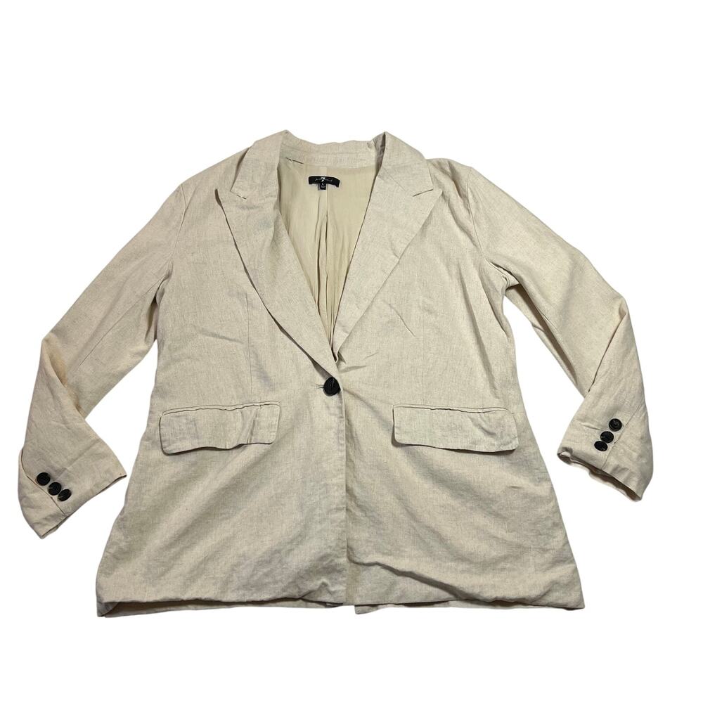 7 For All Mankind Single Button Linen Blend Blazer Size L Coastal Old Money Boho